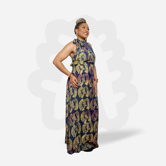 SO MMA Halter-Neck Summer Gown - Adire Batik