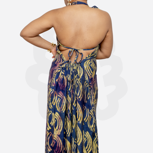 SO MMA Halter-Neck Summer Gown - Adire Batik