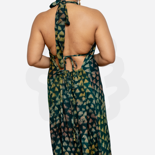 SO MMA Halter-Neck Summer Gown - Adire Batik