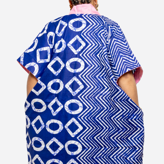 AIKA Bubu with pink hand woven Aso oke neck detail