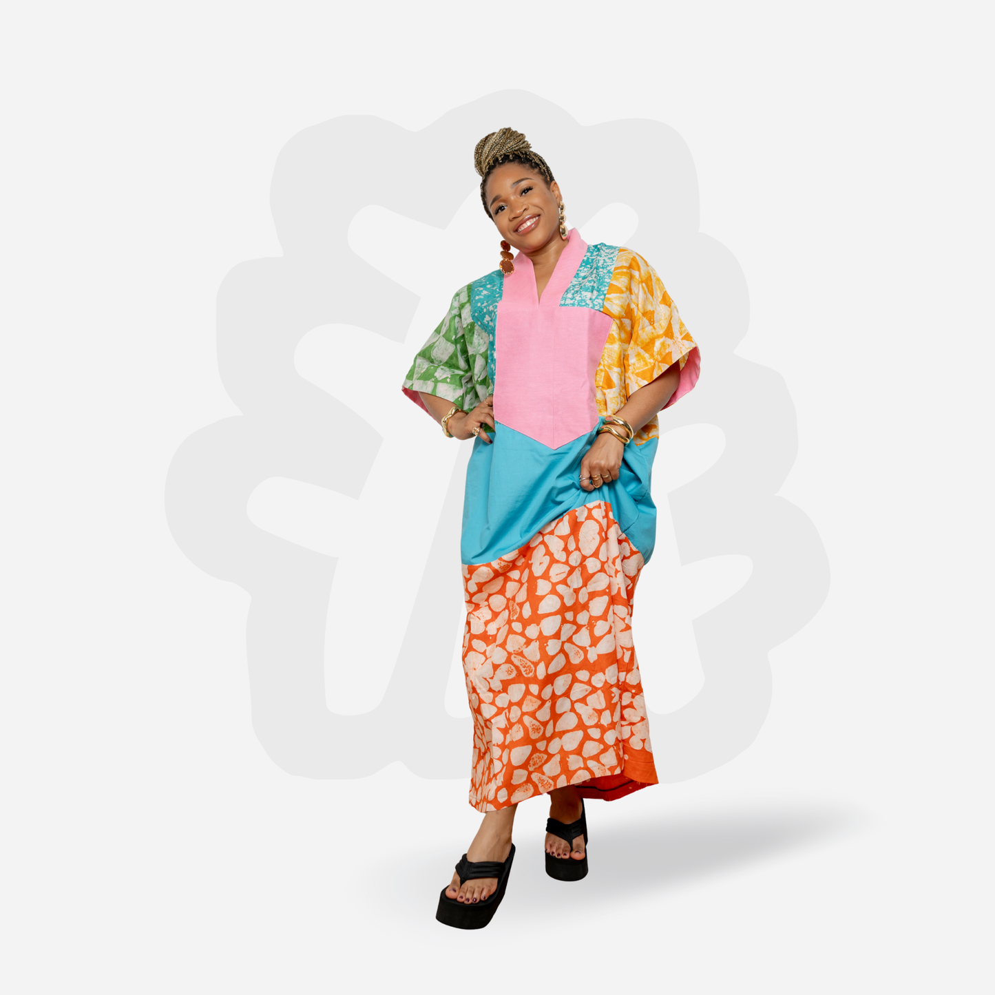 AIKA BLOCK COLLAGE BUBU - Adire and Aso-Oke Holiday Kaftan