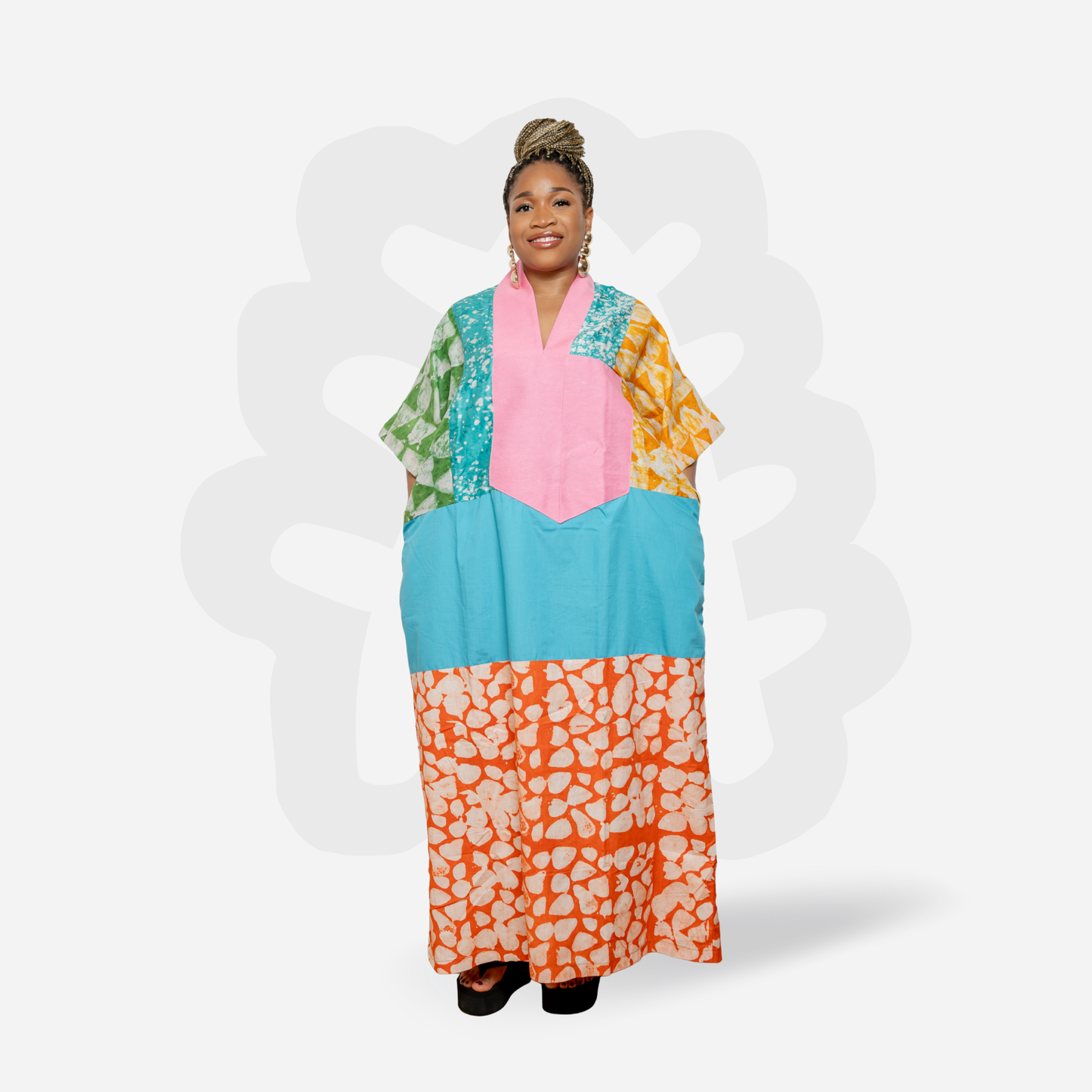 AIKA BLOCK COLLAGE BUBU - Adire and Aso-Oke Holiday Kaftan
