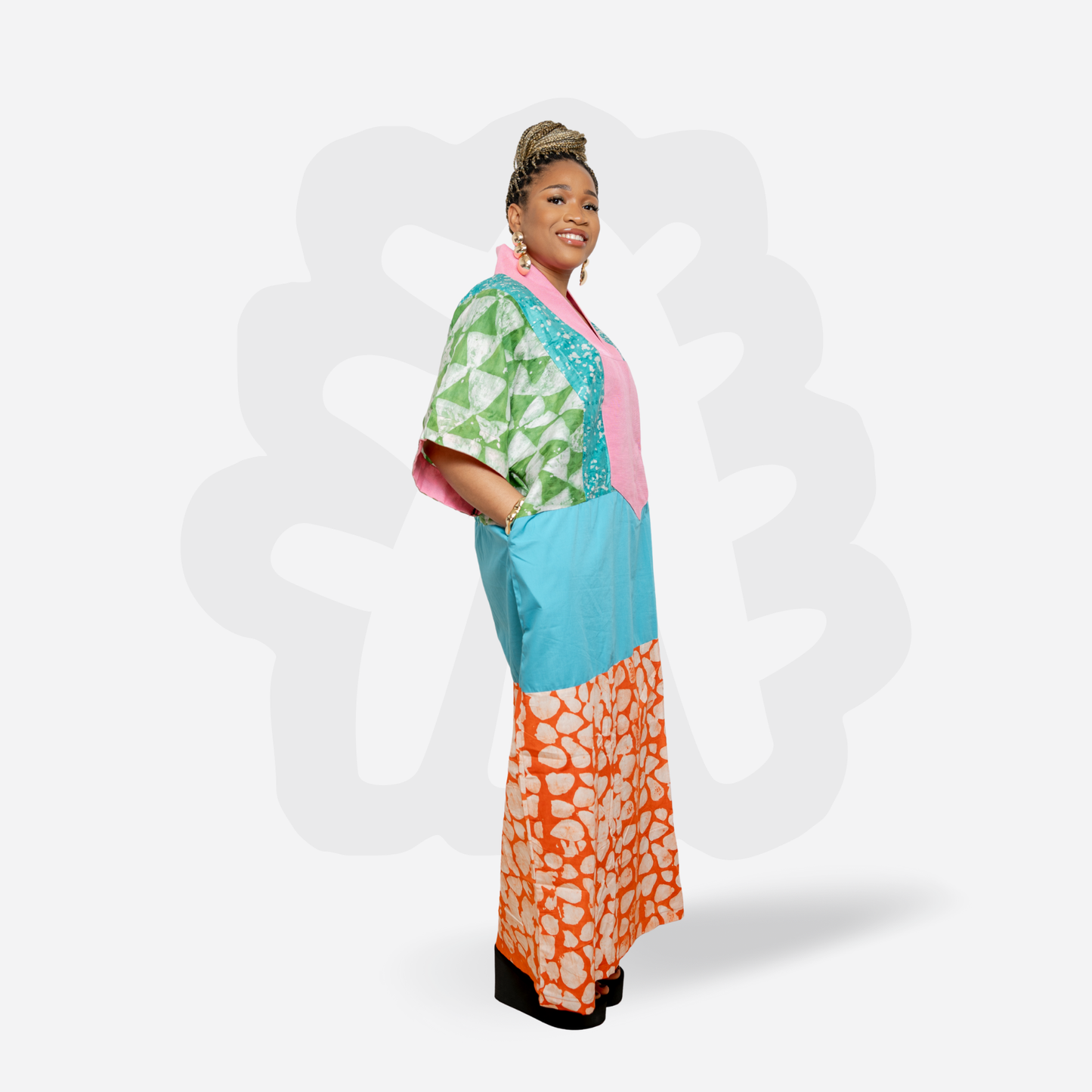 AIKA BLOCK COLLAGE BUBU - Adire and Aso-Oke Holiday Kaftan