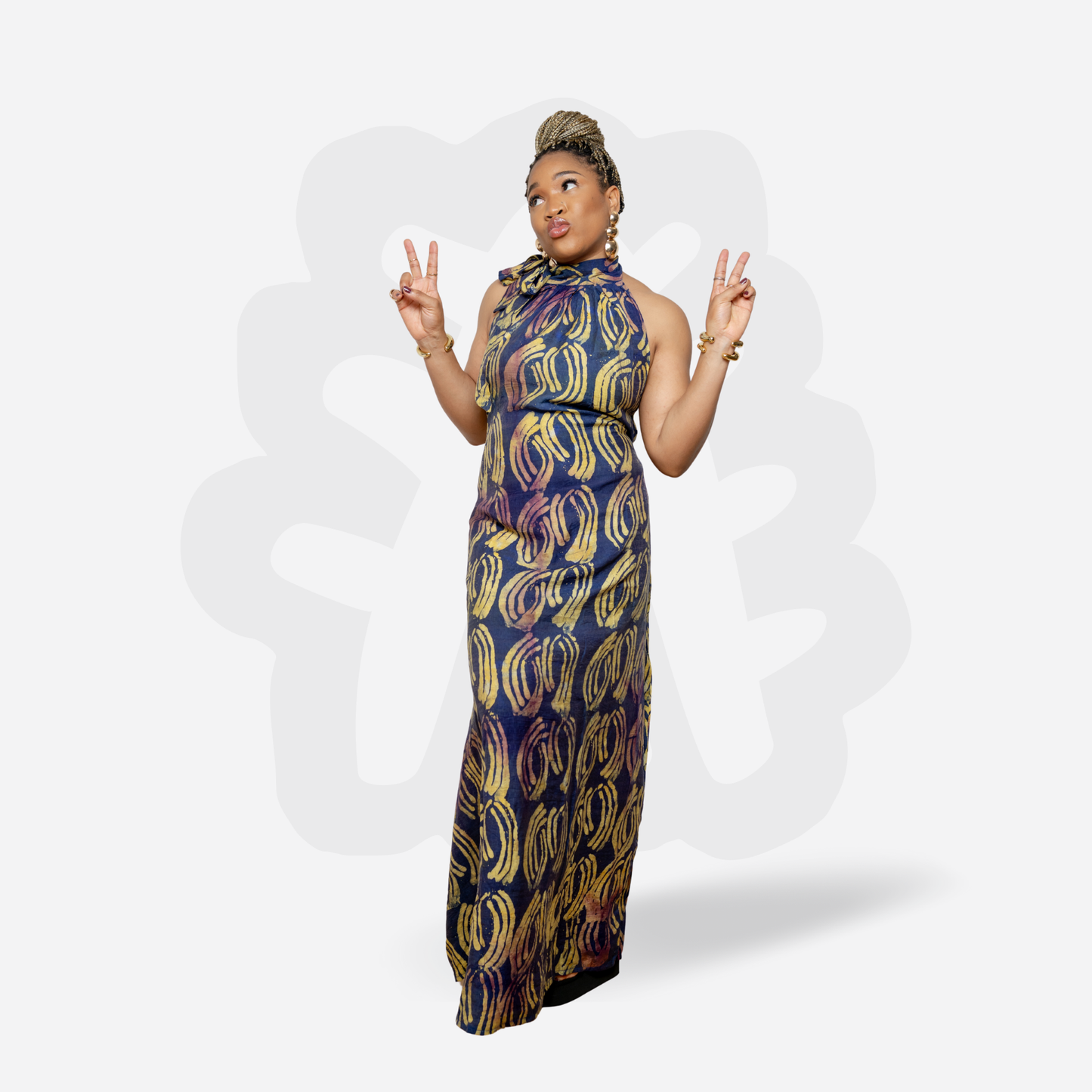 SO MMA Halter-Neck Summer Gown - Adire Batik