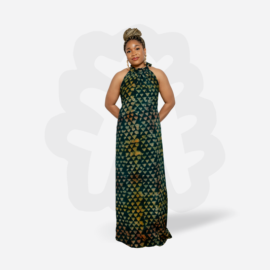 SO MMA Halter-Neck Summer Gown - Adire Batik