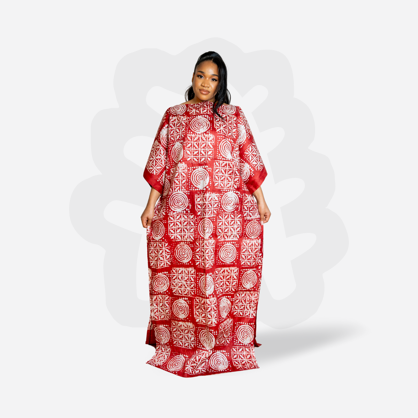 Adire Bubu with White Symbolic Motifs – Handmade Kaftan Dress