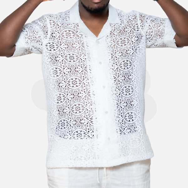 JADI SHIRT - White Lace Top - Sheer Summer Lace Shirt