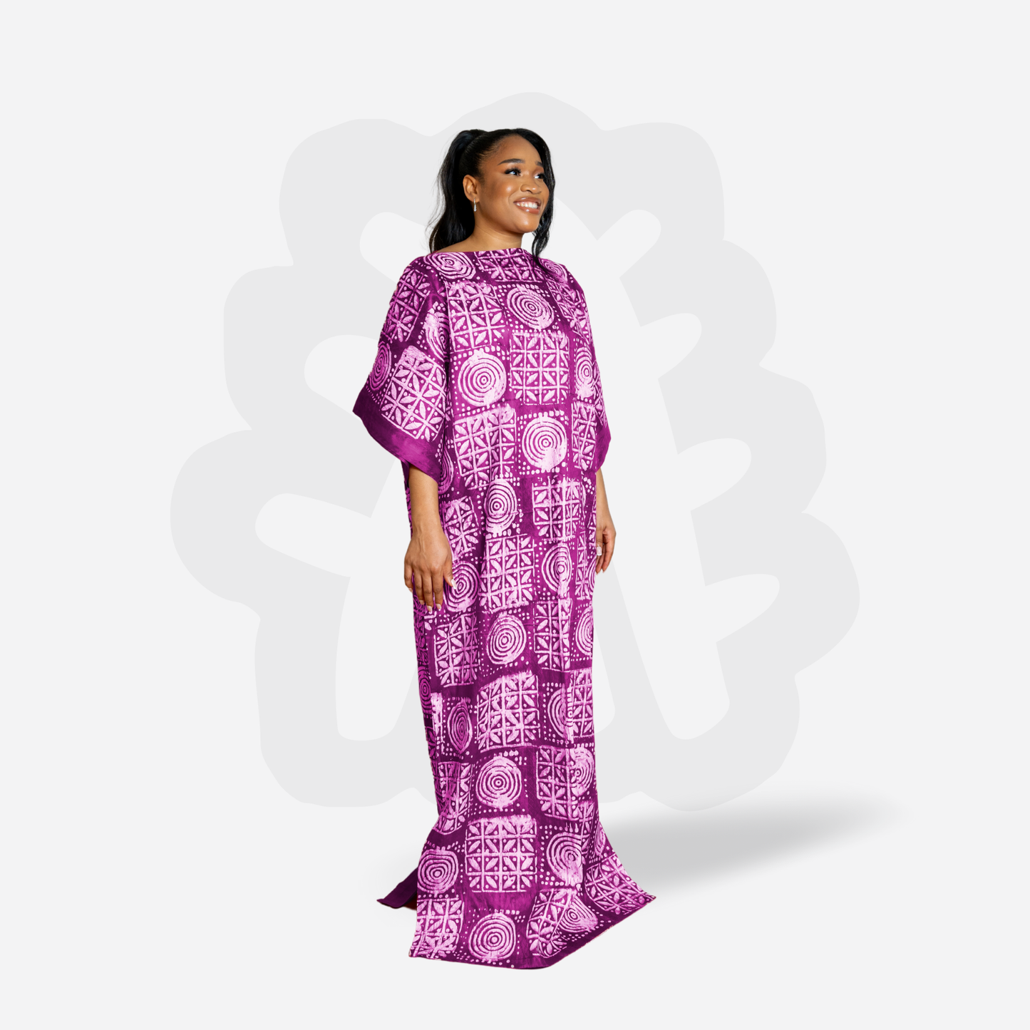 Adire Bubu with White Symbolic Motifs – Handmade Kaftan Dress