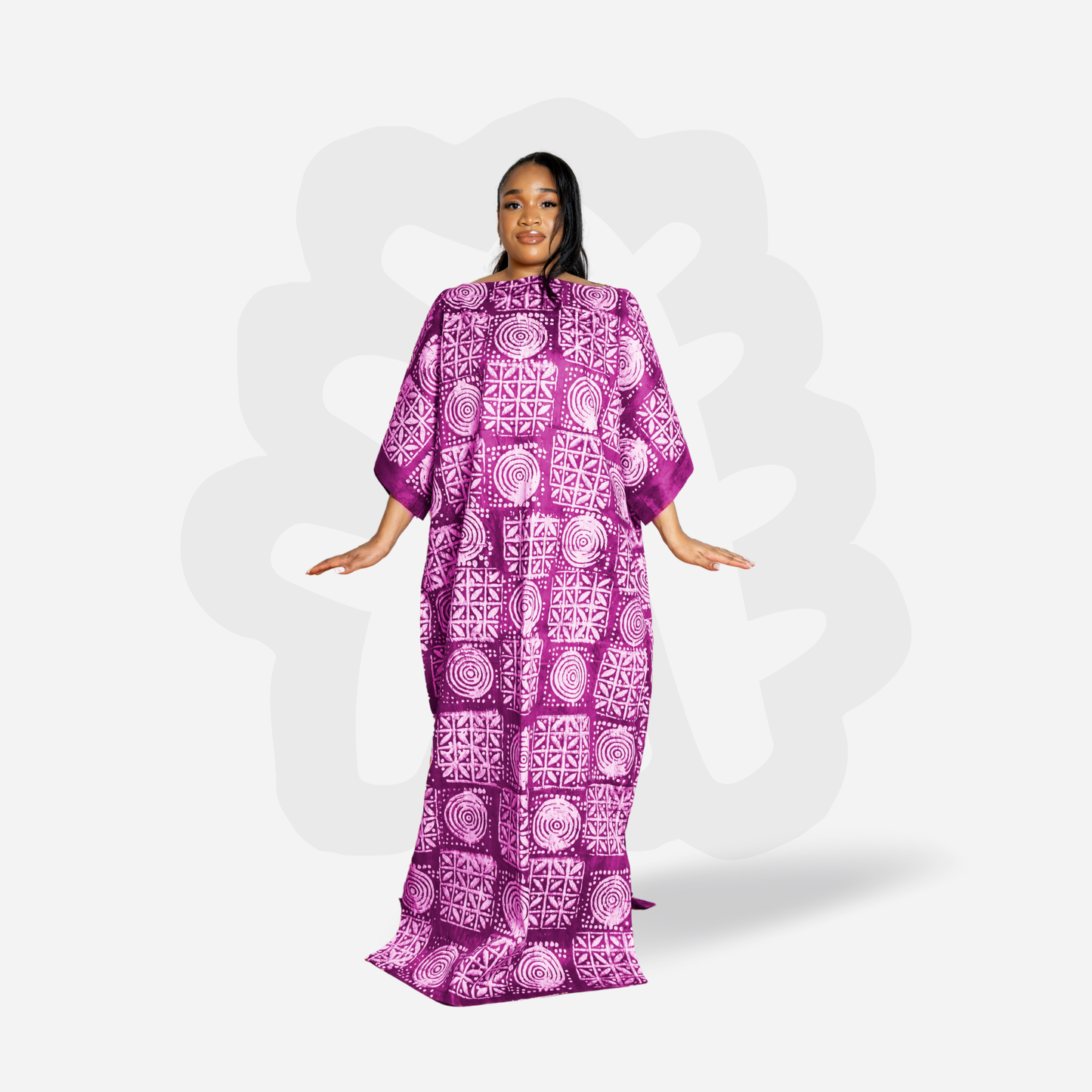 Adire Bubu with White Symbolic Motifs – Handmade Kaftan Dress